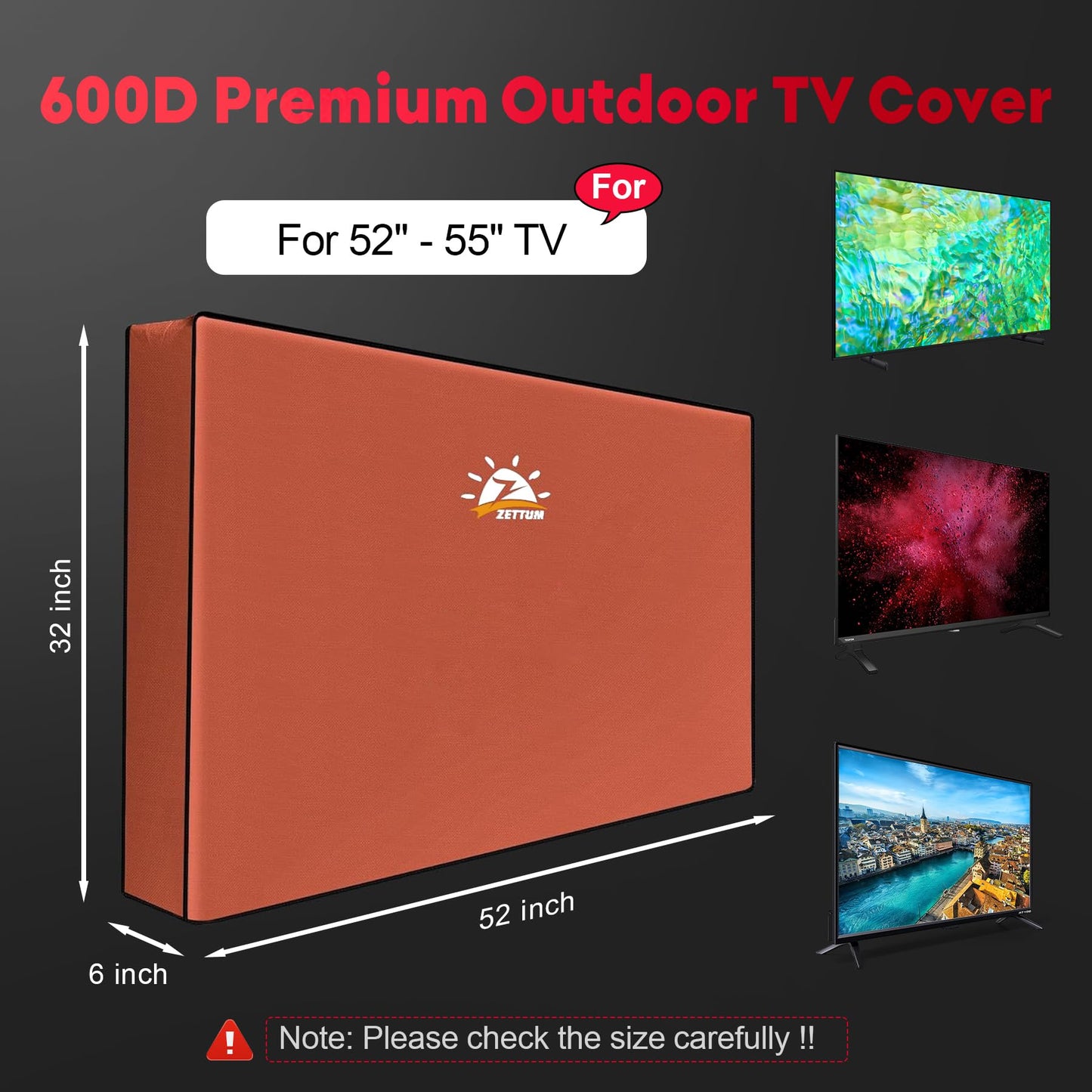 Zettum Outdoor TV Cover 58 Inch - 600D TV Cover Weatherproof & Waterproof for 55 to 58 Inch Outdoor TV, Heavy Duty TV Enclosure Protector for Outside Flat Screen TV (Size: 55"L x 6"D x 36"H)