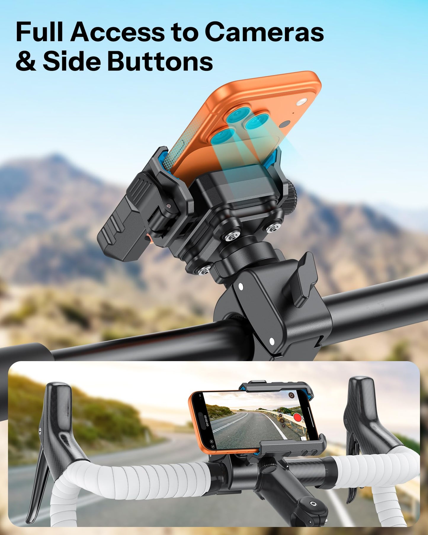 OMOTON BK01 Anti-Vibration Phone Mount, Quick Lock Shockproof Bike & Motorcycle Cell Phone Holder, Fits iPhone & Android for Riders on E-Bike, Stroller, Scooter, Fits Handlebars & Rearview Mirror