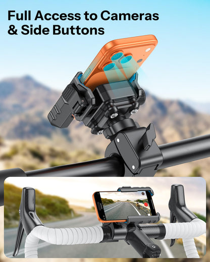 OMOTON BK01 Anti-Vibration Phone Mount, Quick Lock Shockproof Bike & Motorcycle Cell Phone Holder, Fits iPhone & Android for Riders on E-Bike, Stroller, Scooter, Fits Handlebars & Rearview Mirror