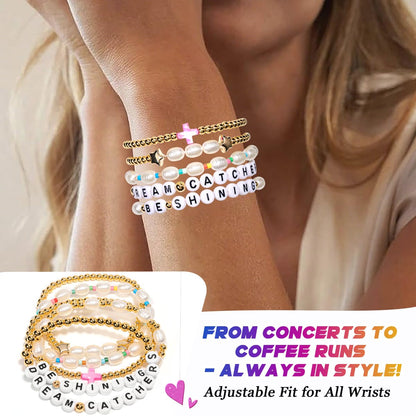 AICase 18K Gold Plated Clover Bracelet Dupes Gold/White/Black Bracelet Set for Women Flower Leaf Lucky Clover Bracelets Trendy Jewelry Birthday Gifts for Women/MoM/Friends