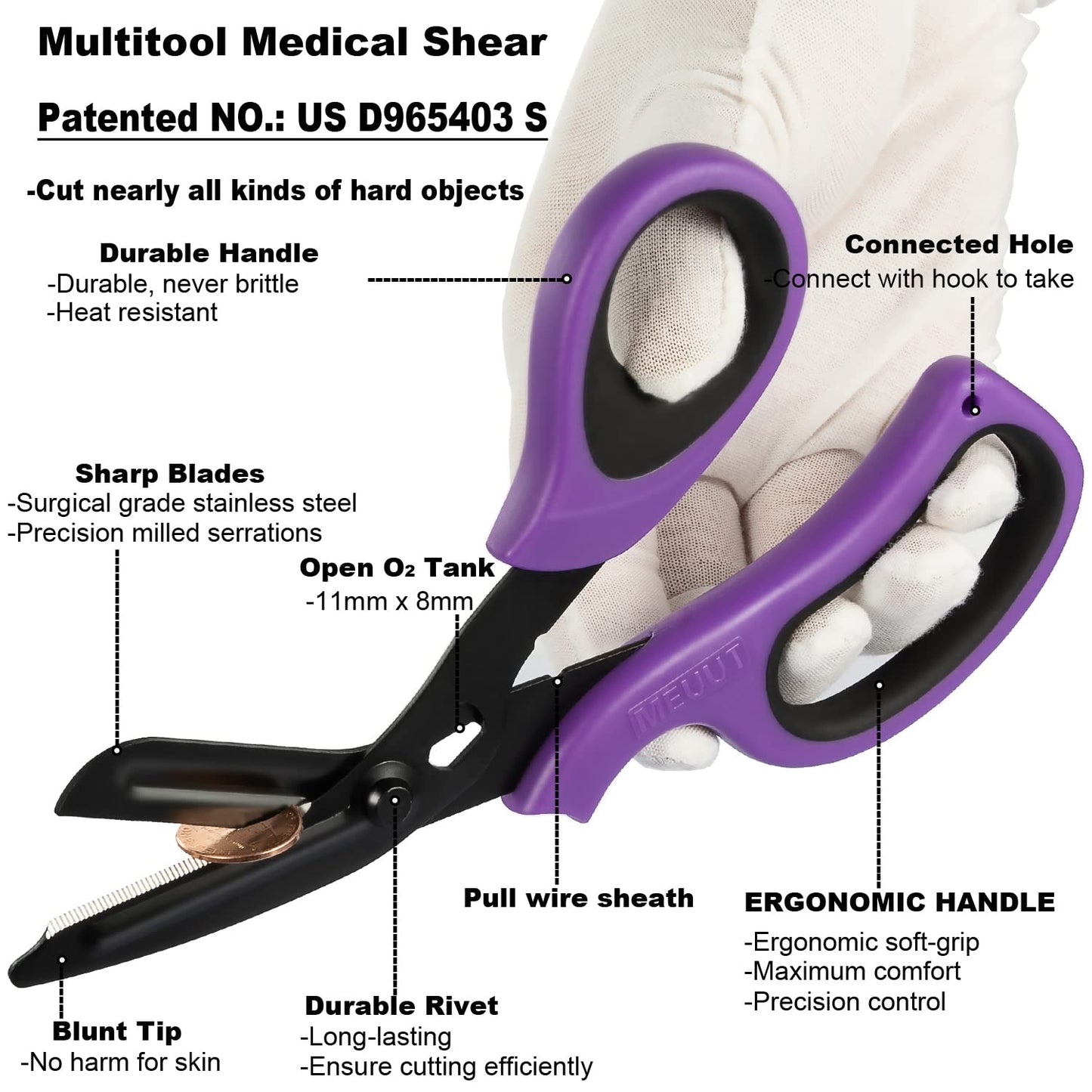 MEUUT 2 Pack Medical Scissors Trauma Shears for Left and Right Hand -Patented Bandage Scissors All Purpose with Non-Stick Blades, Surgical Grade Shears Stainless Steel EMT Scissors for Nurses EMT