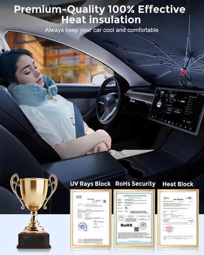DMJN Umbrella Windshield Sun Shade for Jeep Grand Cherokee (2011-2026), Car Sunshade for Front Windshield [Nano Ice-Crystal Coatings] UPF50+ Heat & UV Block, Protect Interior & Keep Cooler