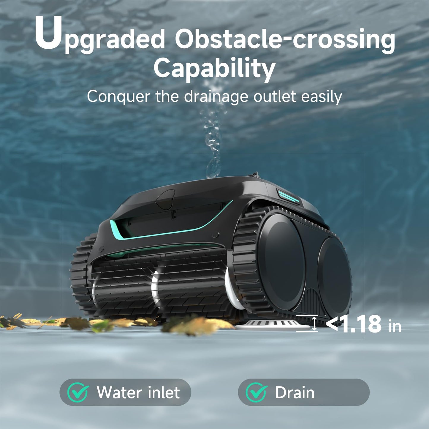 WYBOT C2 Cordless Robotic Pool Cleaner, Dual Filtrations, Floor, Wall &Waterline Cleaning, App Scheduling, Smart Navigation, Pool Vacuum for Inground Pools, Carbon Gray with Green Handle