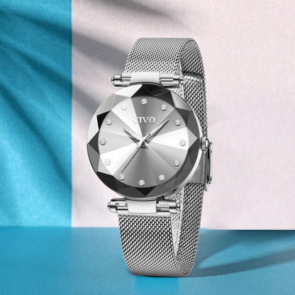 CIVO Damenarmbanduhr, wasserdichte analoge Quarzdameuhr für Damen, Roségold-Mesh-Armband, elegant, luxuriös, Designer-Damenuhr mit Diamant-Zifferblatt