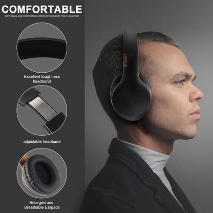 LORELEI X6 Over-Ear Kabelgebundene Stereo-Bass-Kopfhörer mit Mikrofon, Leicht, Faltbar & Portabel mit 1,45M Kabel ohne Verheddern für Smartphone, Tablet, MP3/4, Space Black