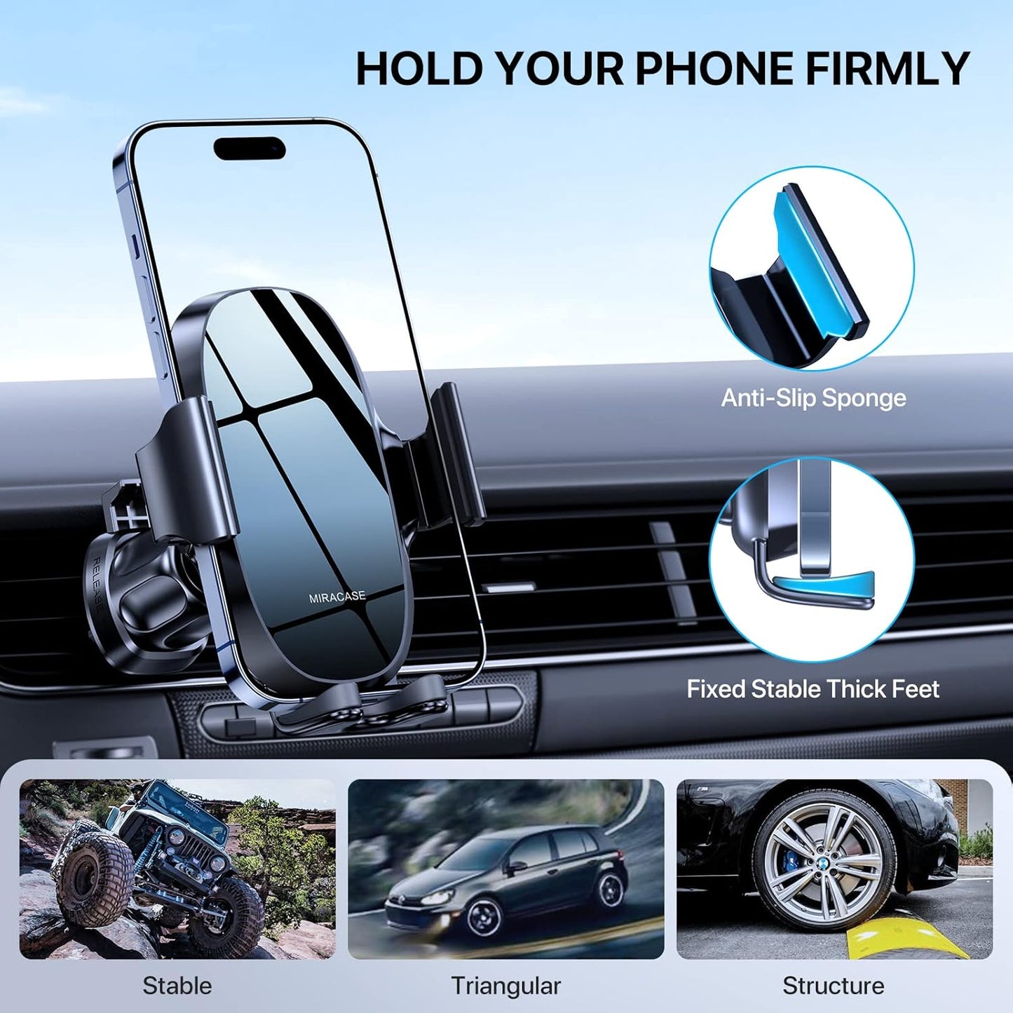 Miracase Handyhalterung für Lüftungsschlitze im Auto【2026 Breitere Klemme & Metallhaken】 Handyhalterung für Lüftungsschlitze im Auto, Freisprechfunktion, Handy-Autohalterung für iPhone 17 Pro Max 16 15 14 13 12 Samsung S25 Autozubehör