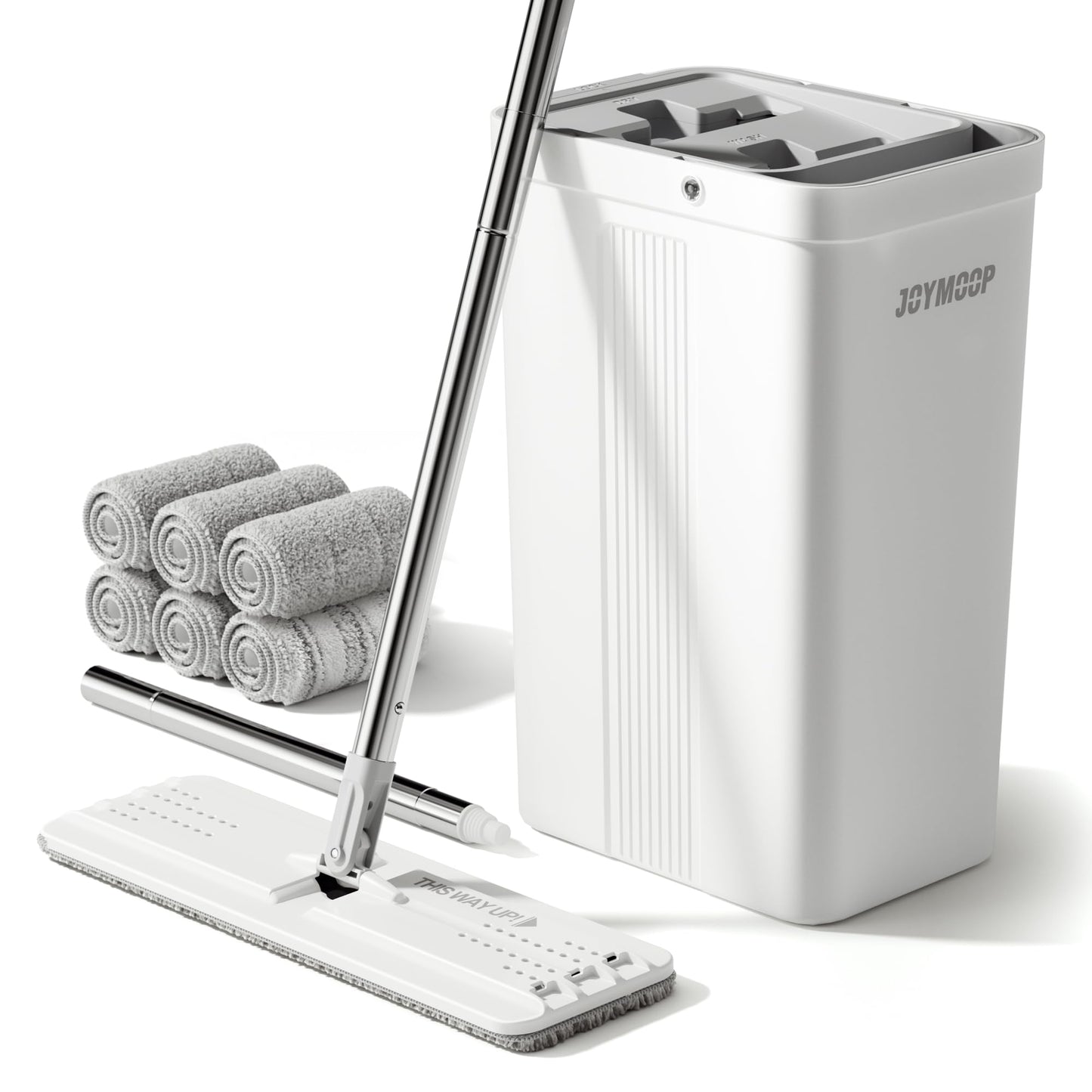 White Bucket #2124 + 60" Flat Mop + 6 Pads