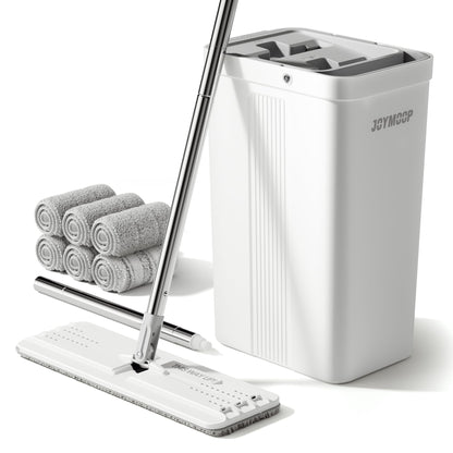 White Bucket #2124 + 60" Flat Mop + 6 Pads