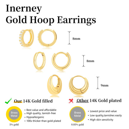 Inerney 14K Gold Plated Huggie Hoop Earrings for Women, Small Sterling Silver Earring Set Hypoallergenic Cartilage Helix Stacks, Mini Dainty Cute Trendy Birthstone Jewelry Gift for Multiple Piercings