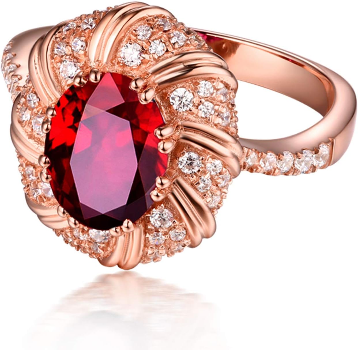 Aienid 18Ct Rose Gold Promise Ring for Friends Oval Cut Ruby with Diamond Wedding Rings for Women