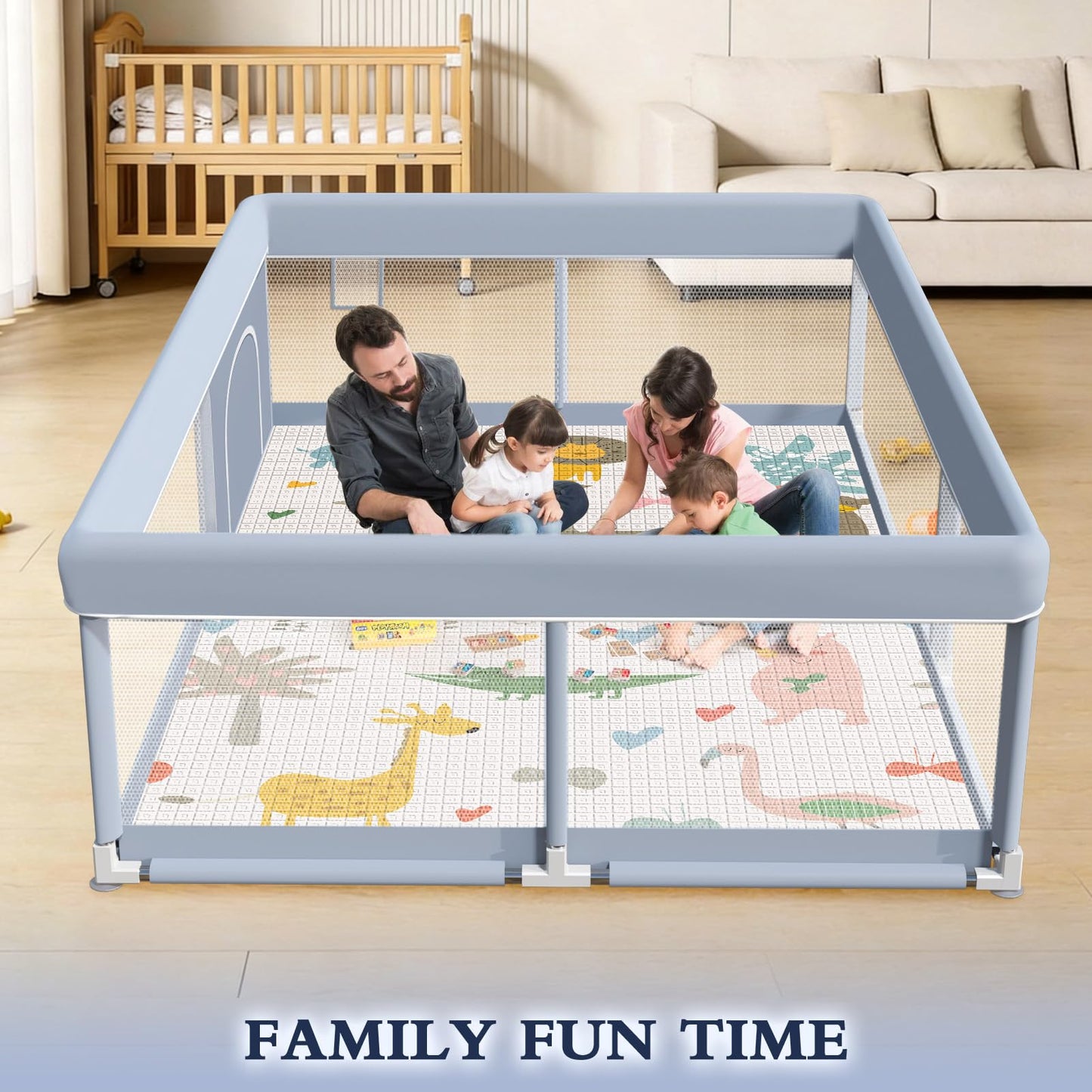 XVISHX 50 x 50 Inch Baby Playpen, Playpen for Babies and Toddlers, Baby Play Pen Playard for Indoor & Outdoor Active Center Game Fence, with Skin-Friendly Fabric and Soft Breathable Mesh, Grey