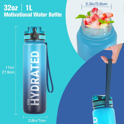 Sahara Sailor Trinkflasche, 950ml Motivations-Sportflasche mit Zeitmarkierung – Trinkzeiten – Tritan, BPA-frei, weite Öffnung auslaufsicher, Fast-Flow-Technologie mit Reinigungsbürste (1 Flasche)