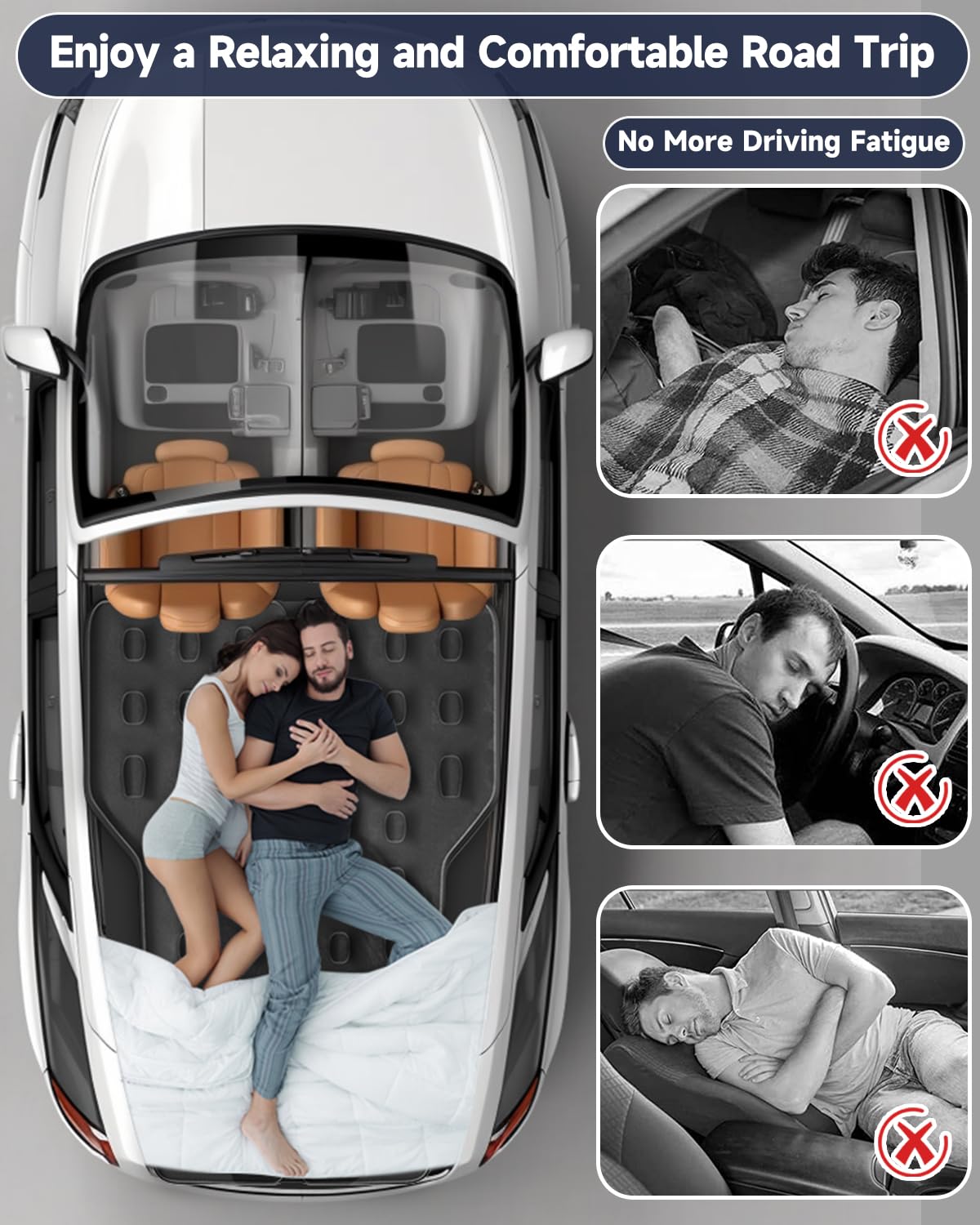 Umbrauto Car Air Mattress Backseat| Inflatable Truck Back Seat Camping Airbed for SUV Rear Seat, Blow Up Sleeping Travel Bed for Van Trunk with Pump & Pillows