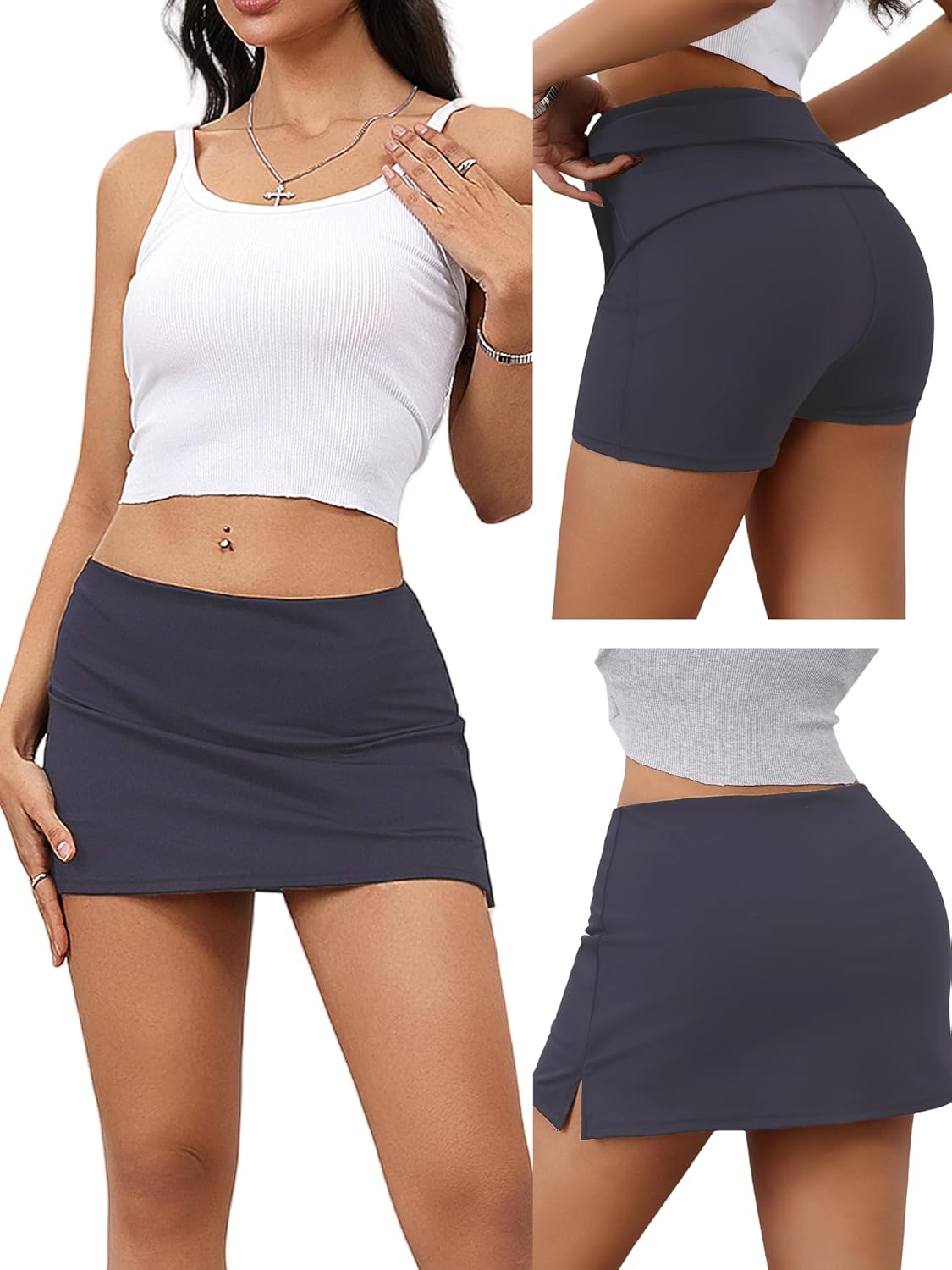 Danysu Dehnbare Mini Skorts Mid Waist Rock mit Shorts Seitenschlitz 2025 Sport Alltag Ausgeh-Outfits