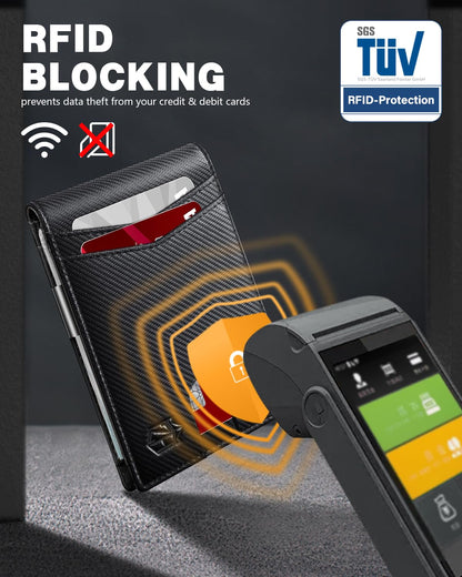 Zitahli Geldklammer-Geldbörsen für Herren, schlanke zweifach faltbare Geldbörse für 10-12 Karten, Herren-Ledergeldbörse mit Ausweisfenster, RFID-blockierender dünner minimalistischer Kreditkartenhalter, Geschenke für Ihn