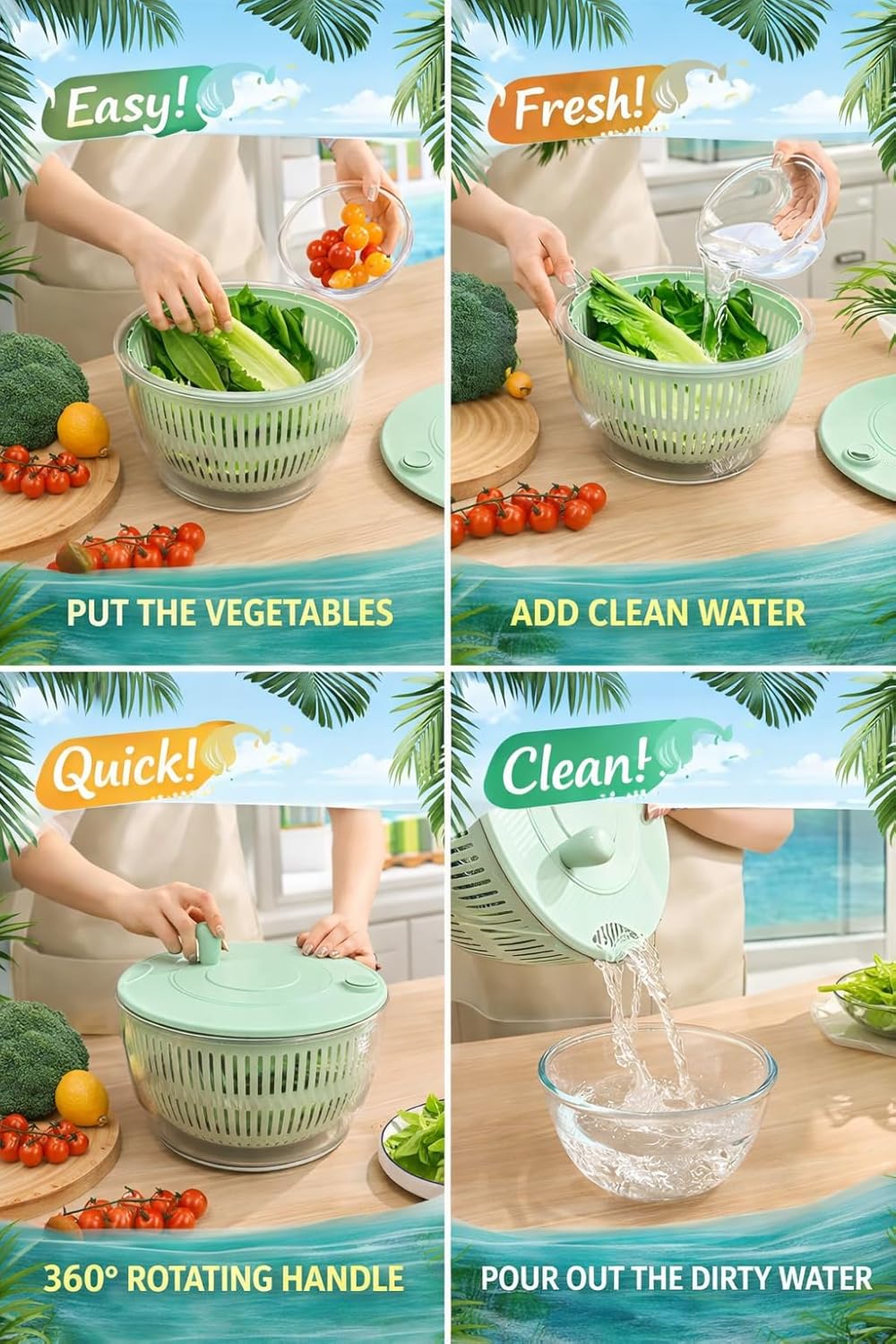 Salad Spinner 7‑Piece Multifunction Set – Lettuce Spinner, Vegetable Washer, Salad Chopper, Slicer, Shredder & Grater – Salad Bowl with Lid & All‑in‑One Kitchen Gadget for Easy Prep