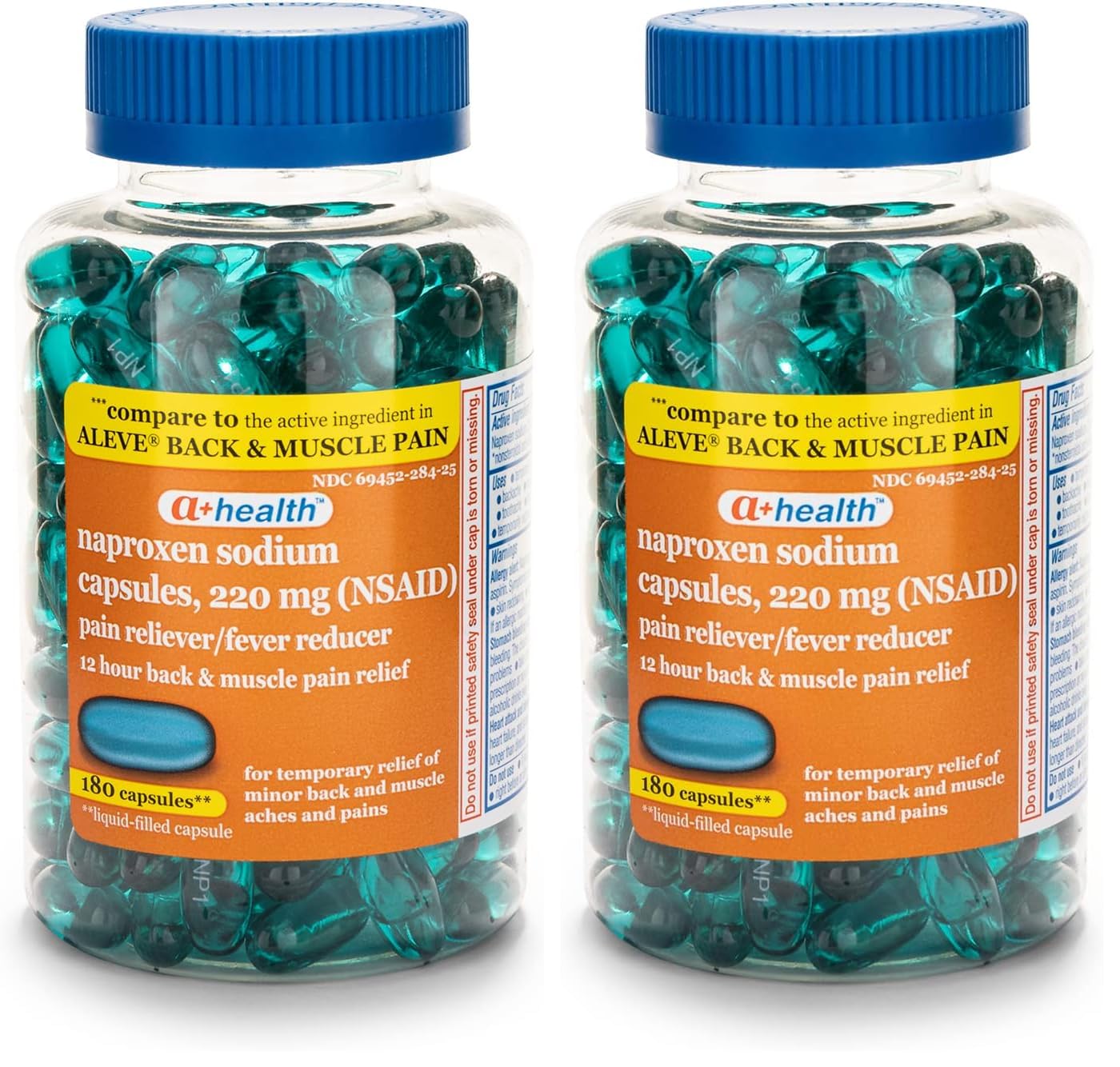 A+Health Naproxen Sodium 220 Mg Liquid Gels Back and Muscle Pain,Pain Reliever/Fever Reducer (NSAID),180 Count (Pack of 2)