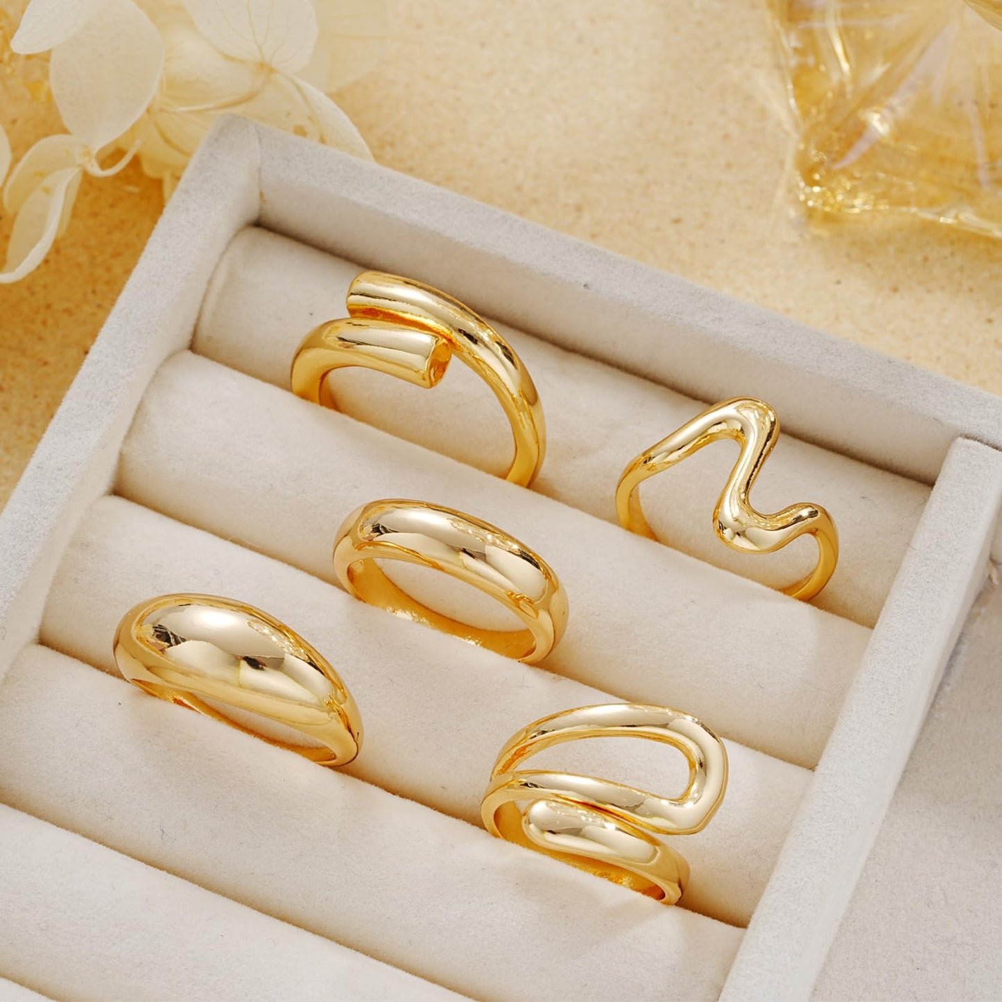 YEEZII Chunky Gold Rings for Women Non Tarnish, 18K Gold Plated Stackable Thumb Ring, Statement Women Rings Set