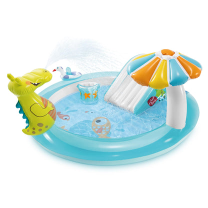 Intex 96" x 78" x 28" Inflatable Jungle Adventure Play Center Spray Kiddie Pool - Backyard Kids Water Slide, Outdoor Blow-Up Splash Pad for Toddlers