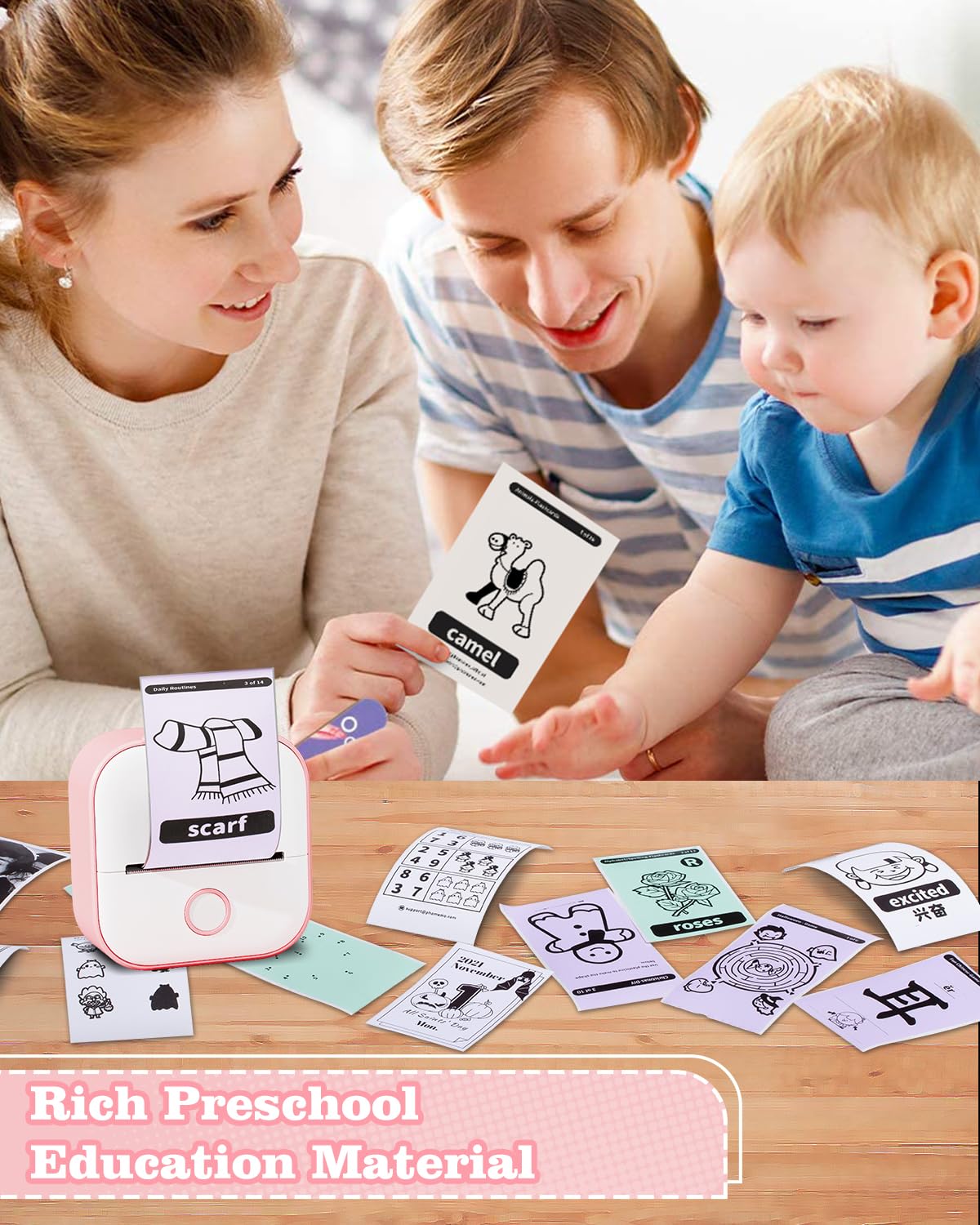 Memoking Mini-Drucker - T02 Aufkleberdrucker, Druckkapsel, tragbarer thermischer tintenloser Aufkleberhersteller, Bluetooth-Taschen-Minifotodrucker, Sofortdruck, Smart AI APP, für Studentenstudiennotizen, Tagebuch, Heimwerker, Geschenk