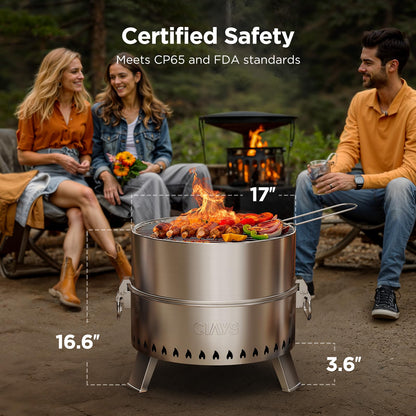 CIAYS Smokeless Firepit, 19 Inch Fire Pit for Camping with Patented Technology, Portable Fire Pit for Outside with Steel Grill Rack, Fire Poker, and Bag, Easy Setup and Storage, Wood Burning