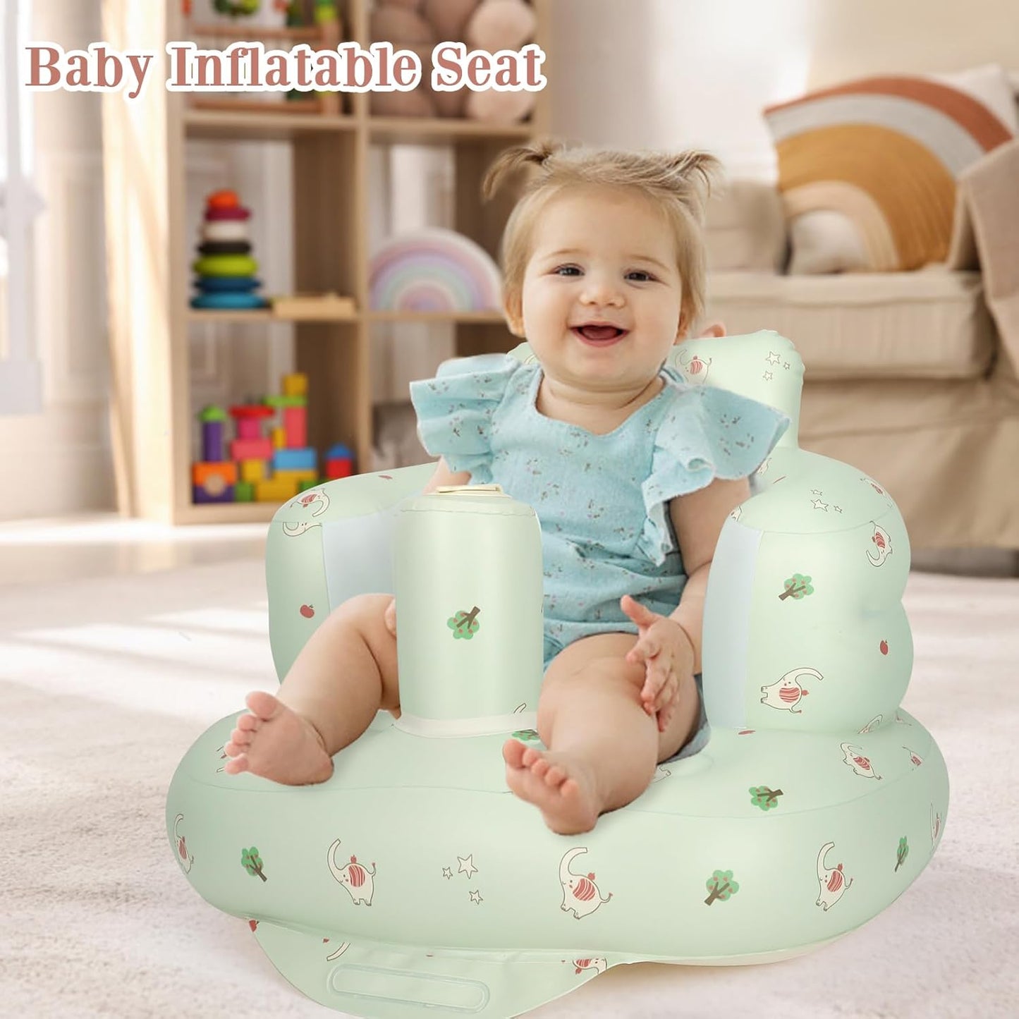 Aufblasbarer Babysitz, aufblasbarer Babystuhl für Babys ab 3 Monaten, aufblasbarer Sommerstuhl mit integrierter Luftpumpe, Baby-Bodensitz zum Sitzenlernen, Spielen, Campen, Orange