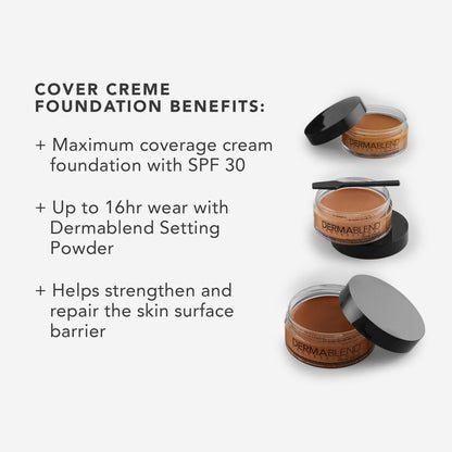 Dermablend Cover Crème Full Coverage Foundation Makeup, Hydrating Cream Concealer for Dark Circles and Blemishes, Maximum Coverage with Mineral Sunscreen SPF 30, 1 OZ