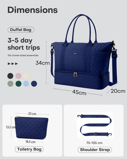 HOTOR Reisetasche - Große Weekender-Tasche für Frauen, Handgepäck mit Schuhfach, Übernachtungstasche mit Kulturtasche für Reiseutensilien und Reisezubehör, Schwarz, 34,0 x 45,0 x 20,0 cm