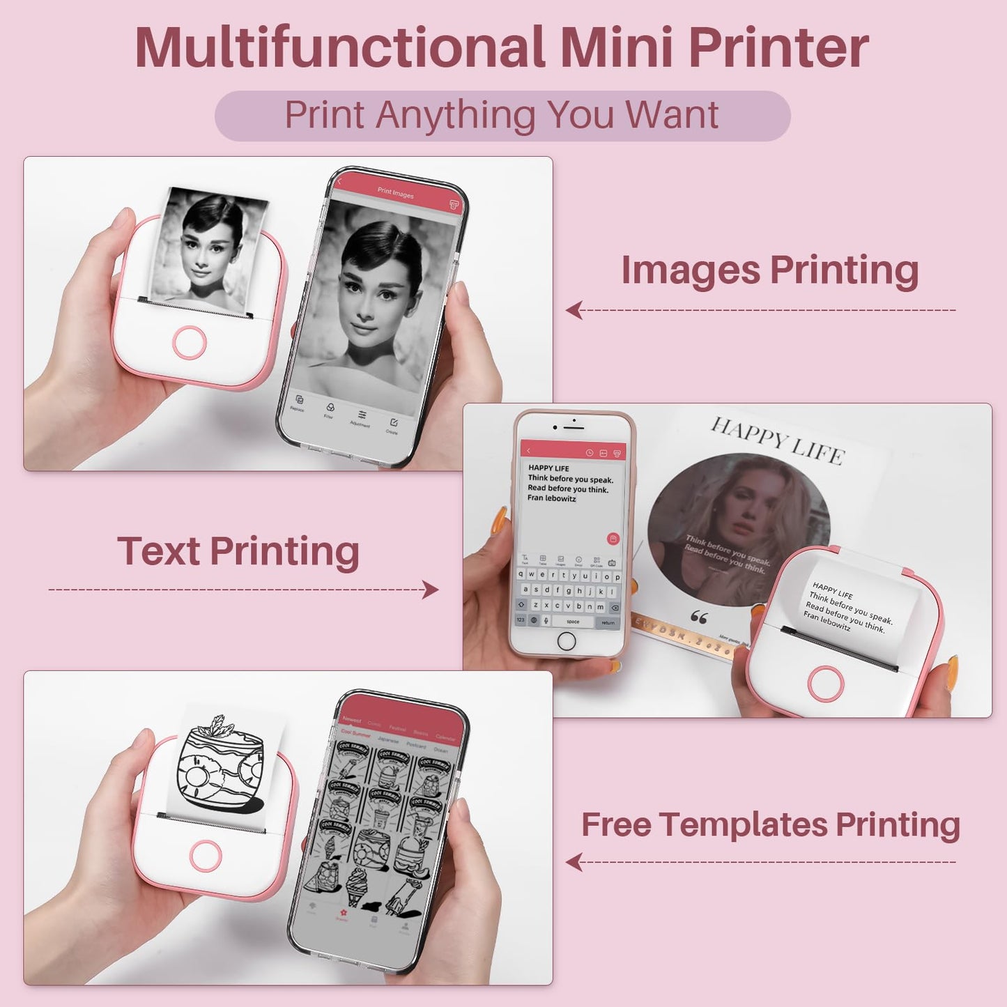Memoking Mini-Drucker - T02 Aufkleberdrucker, Druckkapsel, tragbarer thermischer tintenloser Aufkleberhersteller, Bluetooth-Taschen-Minifotodrucker, Sofortdruck, Smart AI APP, für Studentenstudiennotizen, Tagebuch, Heimwerker, Geschenk