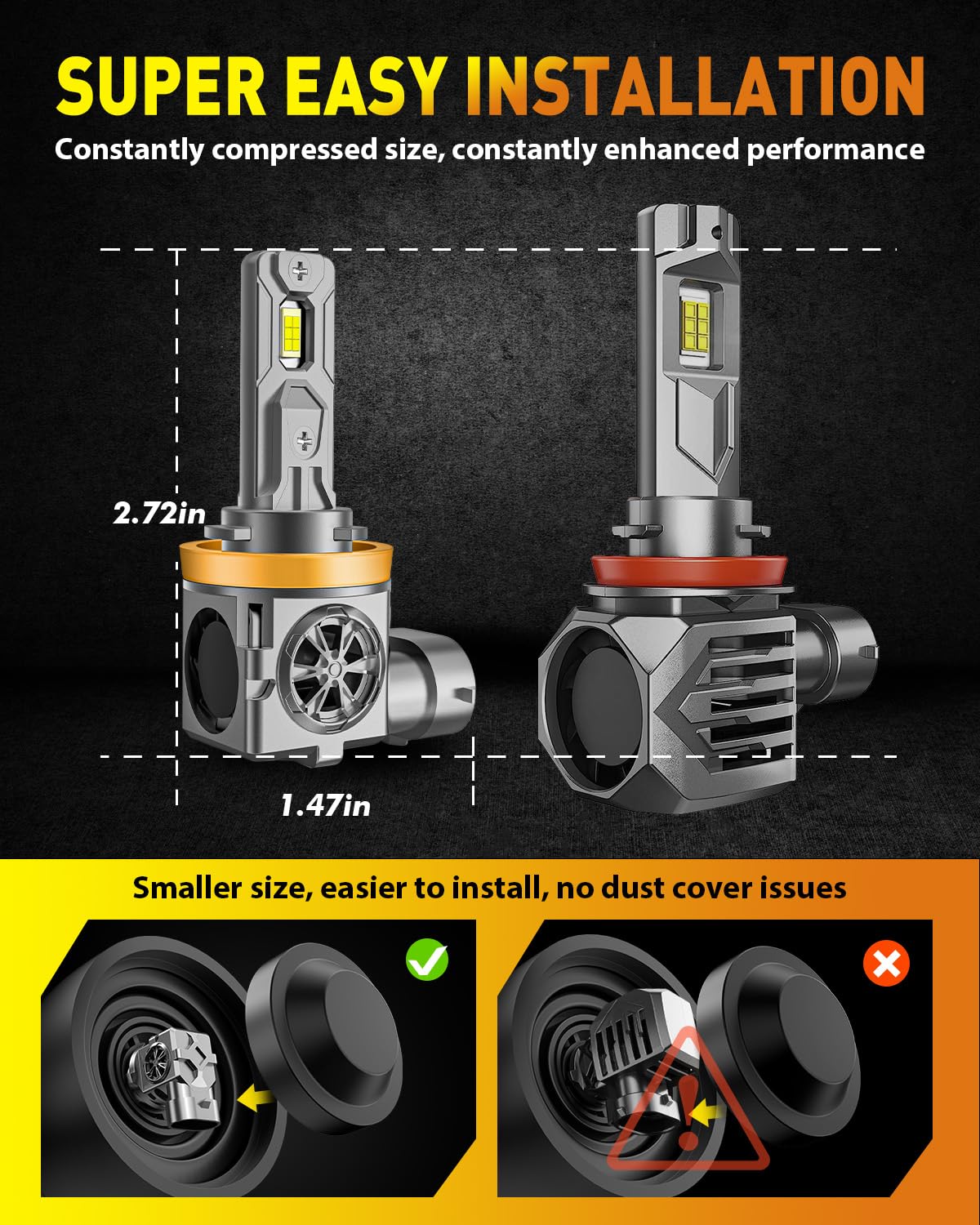Termitor 2026 Upgraded H4/9003/HB2 Light Bulbs, 90,000LM 15X Super Bright Hi/Low Beam, 6500K Cool White H4 9003 Fog Lights, 1:1 Halogen Size Automotive Replacement IP68 Waterproof, Pack of 2