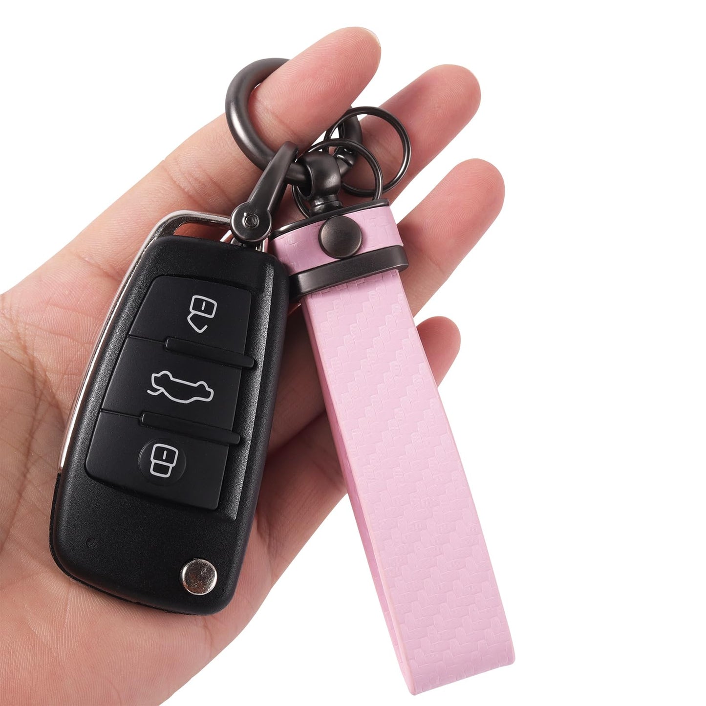 DEKEWEI Carbon Fiber Style Auto-Schlüsselanhänger aus Mikrofaser-Leder, universelle Schlüsselanhänger für Schlüssel-Fobs für Männer und Frauen, 360 Grad drehbar mit Anti-Verlust-D-Ring (Schwarz)