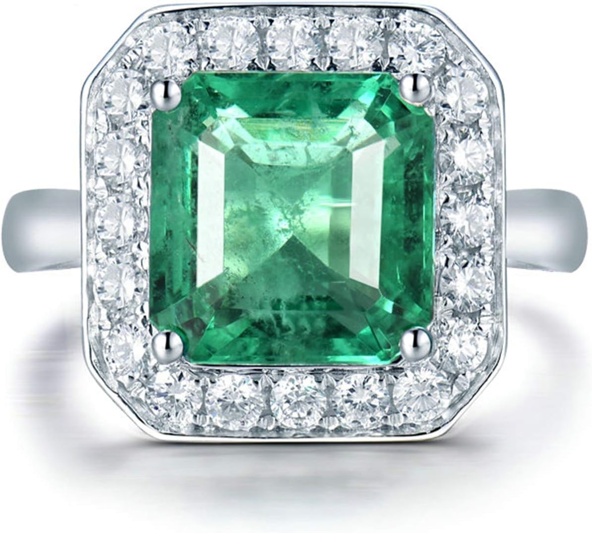 Wedding Rings for Womens, White Gold Ring Womens 2 ct Emerald Diamond Wedding Bands Rings (White Gold)