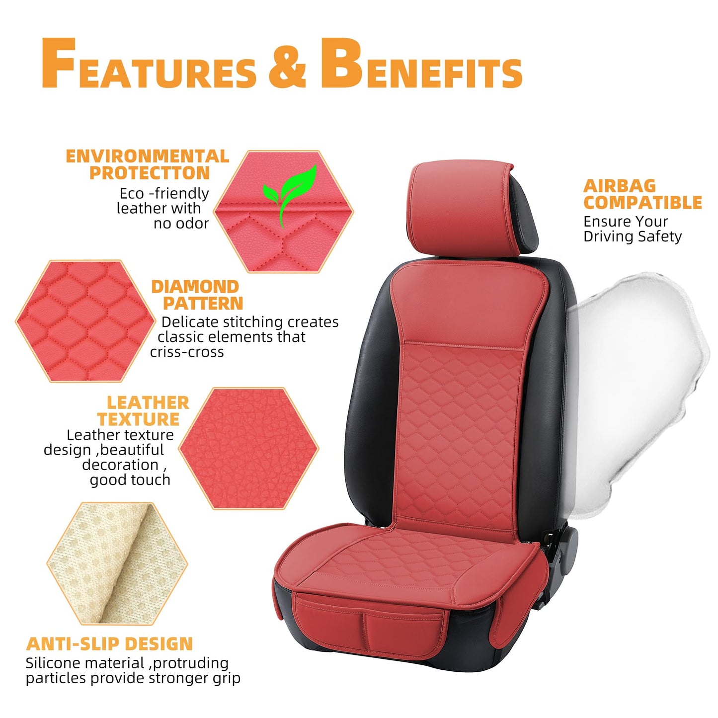 Elantrip 2PCs Front Car Seat Covers Leather Water Proof Seat Protector Universal fit for Most Cars SUVs and Trucks Black