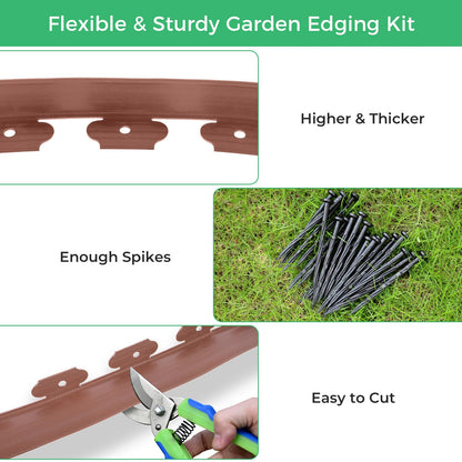 2-Inch x 100 FT Landscape Edging Border with 150 Stakes, Plastic Edging for Landscaping Garden Edging Border, Flexible Landscaping Edging for Garden Flower Beds Yard Lawn Pathway Paver (Black)