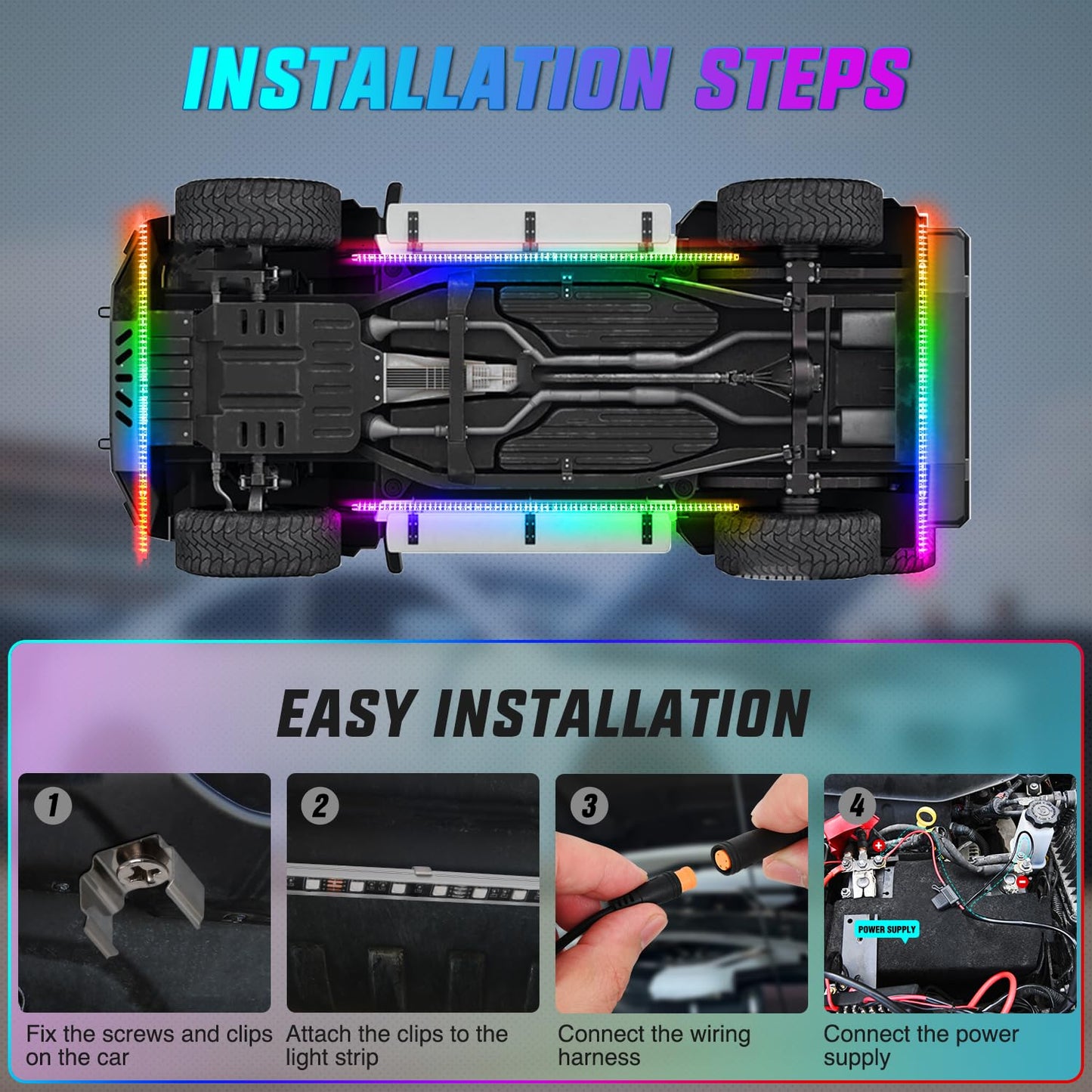 Nilight 4Pcs Car Underglow Neon Accent Strip Lights 252 LEDs RGB 8 Color Sound Active Function Music Mode with Wireless Remote Control Underbody Light Strips for Cars Van SUV Truck