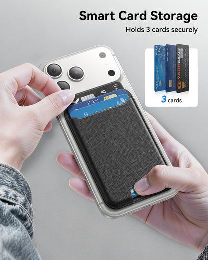 für MagSafe Wallet, 3 Kartenfächer, magnetische schlanke Handy-Geldbörse für iPhone 17/16/15/14/13/12 Pro Max Plus Air Serie, RFID-blockierendes veganes Leder, Schwarz