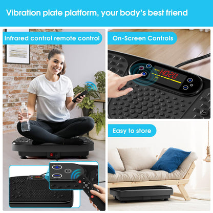 SoftGym Waver Vibration Plate Exercise Machine for Lymphatic Drainage Weight Loss,120 Speed Levels Vibrating Platform with Resistance Bands,Full-Body Workout Equipment for Muscle Activation