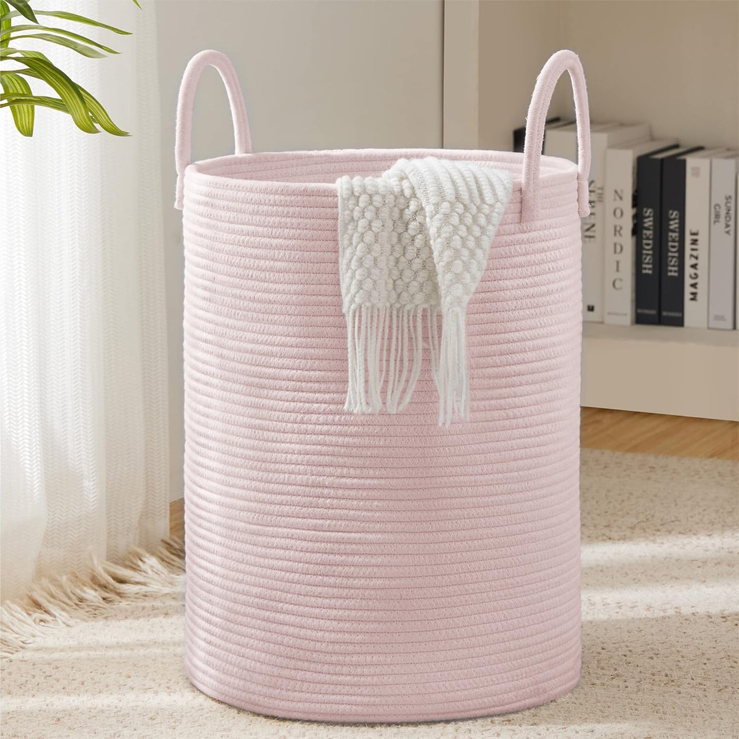 Woven Rope Laundry Hamper Basket by YOUDENOVA, 72L Tall Luandry Basket, Baby Nursery Hamper for Blanket Storage in Bedroom-Large-Jute