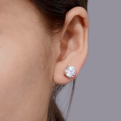 Amazon Essentials Yellow Gold Plated, Platinum or Rose Gold Plated Sterling Silver Infinite Elements Cubic Zirconia Stud Earrings | White, Blue, Green, or Pink Cubic Zirconia
