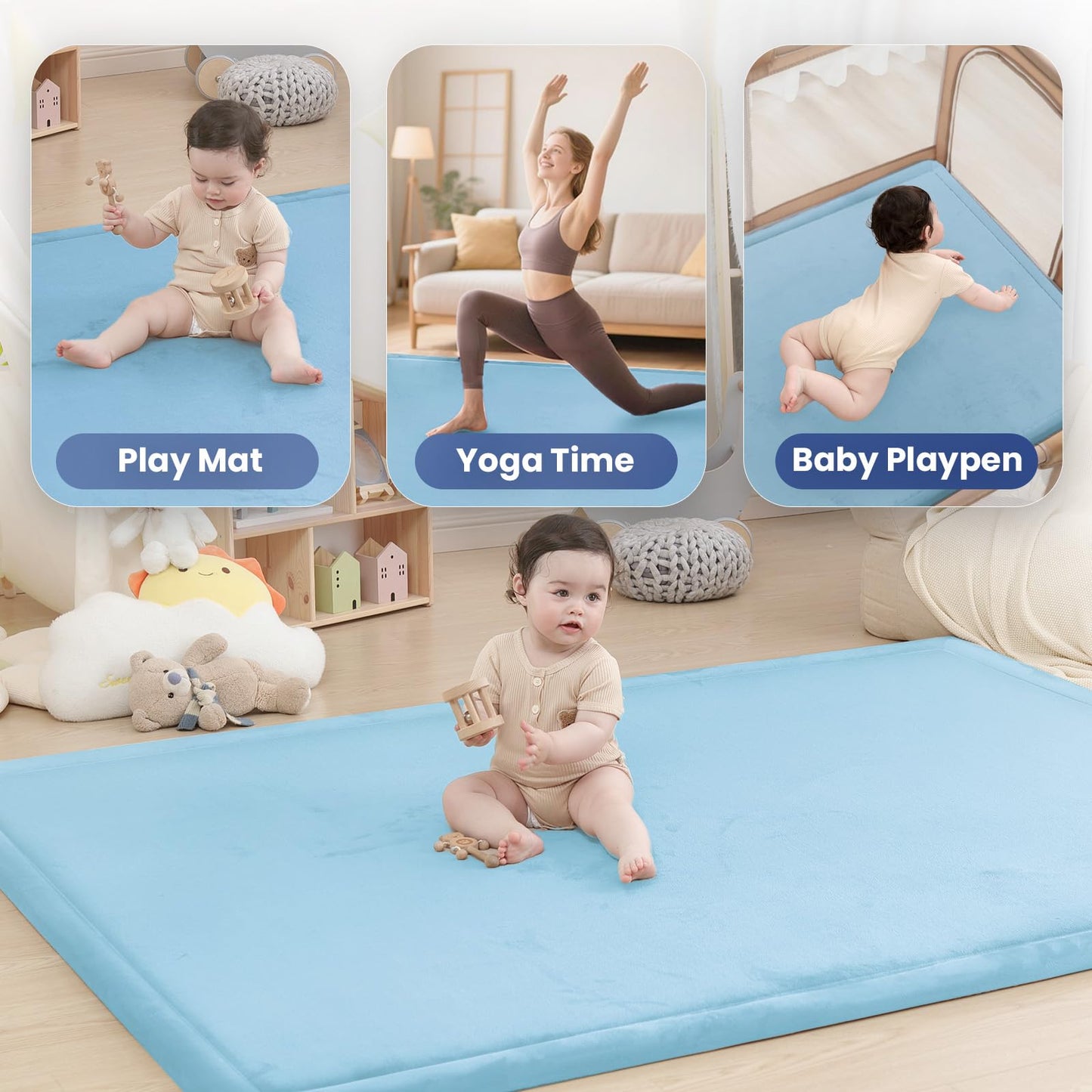 Huloo Sleep Ultra Soft Baby Spielmatte für den Boden, 3,3 cm dicke Elasti-Foam 127x127 cm Laufgittermatte für Kleinkinder, rutschfeste Rückseite, sicher zum Krabbeln und für die Bauchlage, Tatami-Stil (Dunkelgrau)