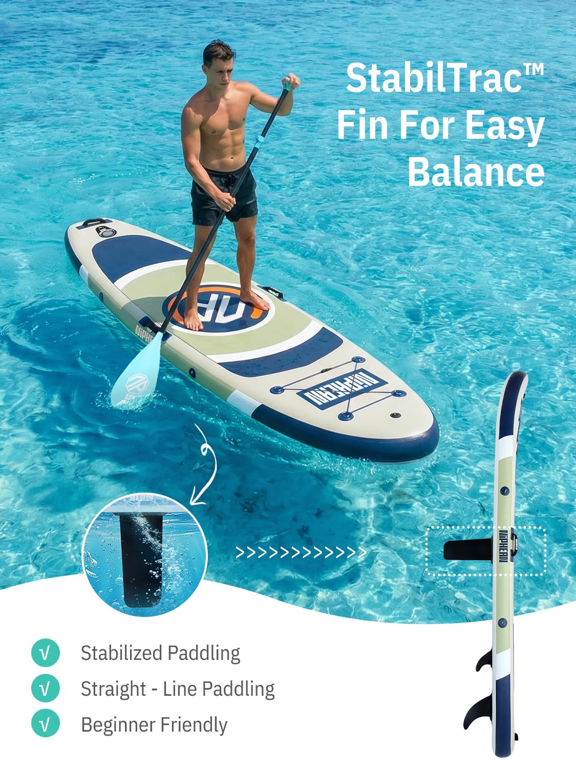 Niphean（Ultra-Light） Inflatable Paddle Board with StabilTrac Fin and Durable SUP Accessories, 10' Stand Up Paddle Boards for Adults & Youth, Versatile Yoga Paddle Board, Gift Ideas