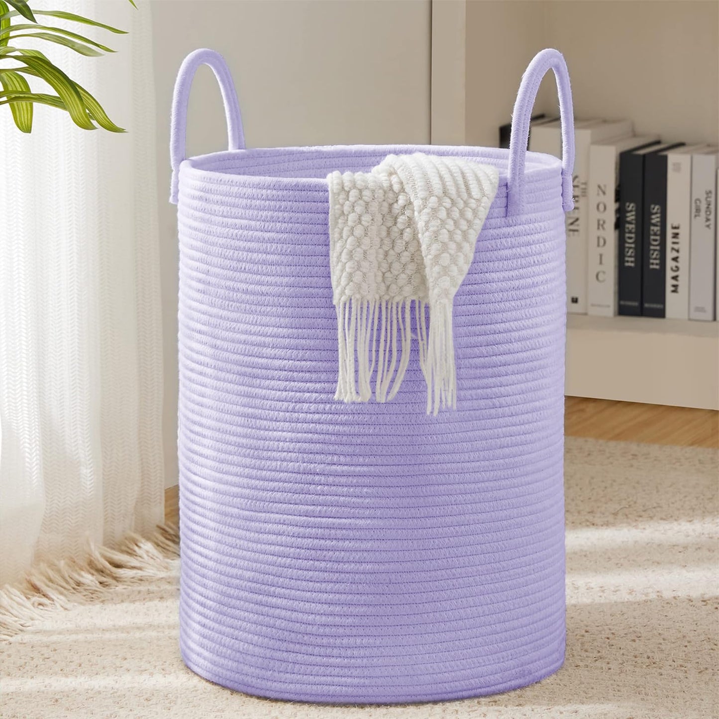 Woven Rope Laundry Hamper Basket by YOUDENOVA, 72L Tall Luandry Basket, Baby Nursery Hamper for Blanket Storage in Bedroom-Large-Jute