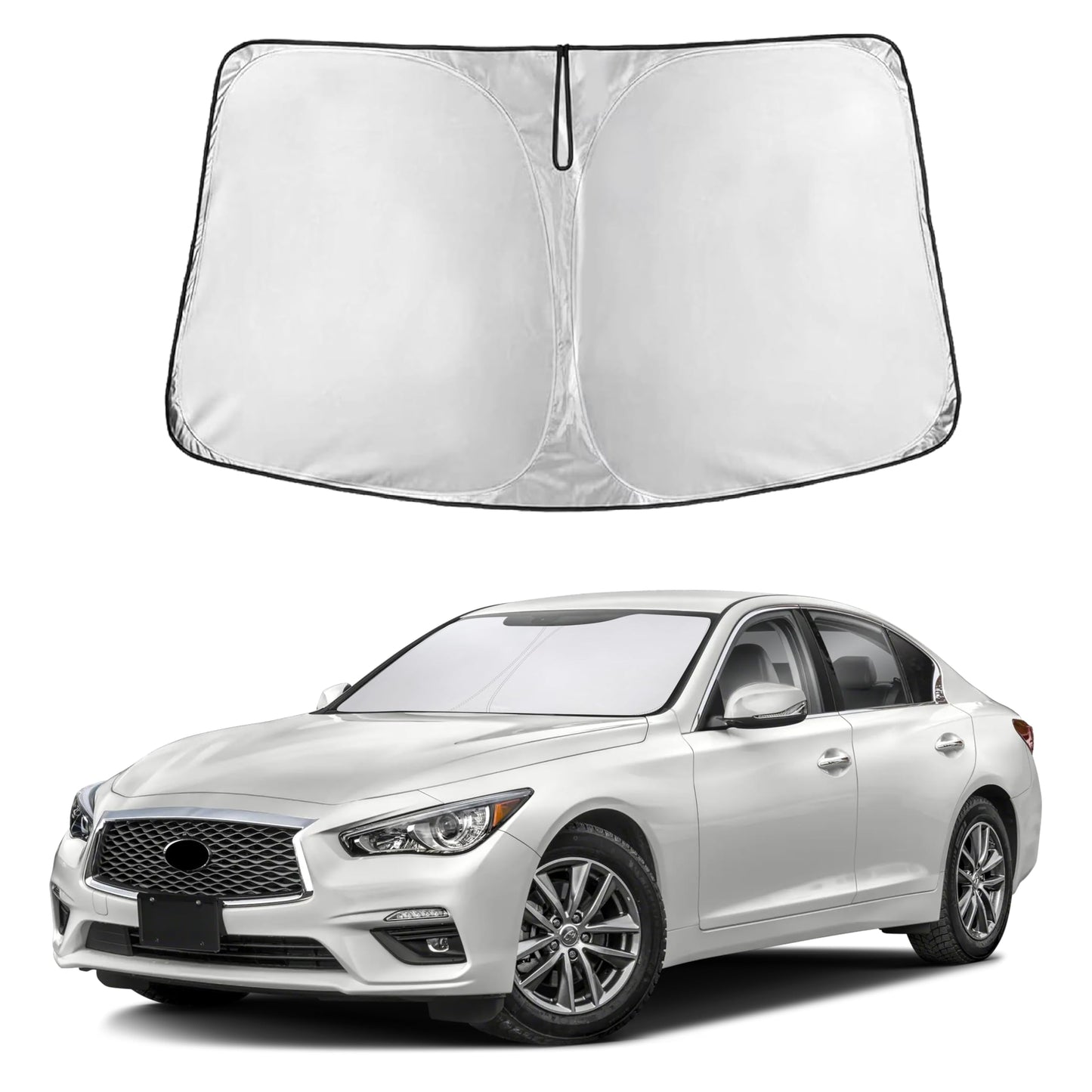 EcoNour Car Windshield Sunshade | Blocks 99% Heat & Keeps Interior Cool | Universal Fits Cars, SUVs, Trucks | Automotive Sun Screen, Visor & Car Accessories for Summer | Medium (64x32 Inches)
