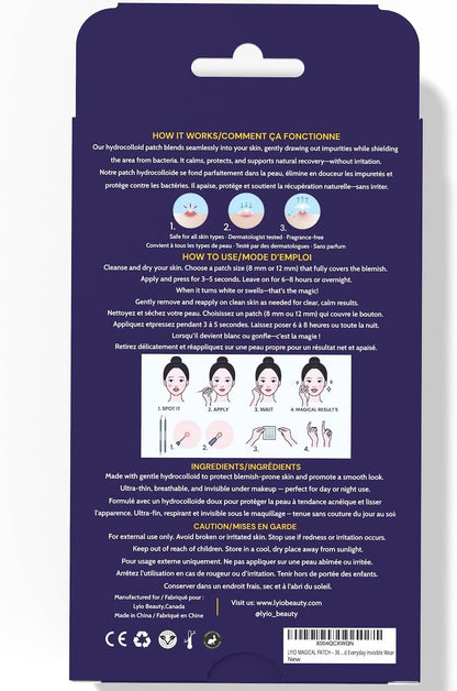 LYIO MAGICAL PATCH – 36 Ultra-Thin Blemish Dots | Breathable Hydrocolloid Patches, Gentle on All Skin Types for Clearer-Looking Skin, Invisible Under Makeup