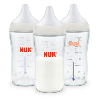 NUK Perfect Match Glass Natural + Anti-Colic Bottle, 8 oz. Glass Baby Bottles with SafeTemp Temperature Indicator, Newborn Essentials, 3-Pack