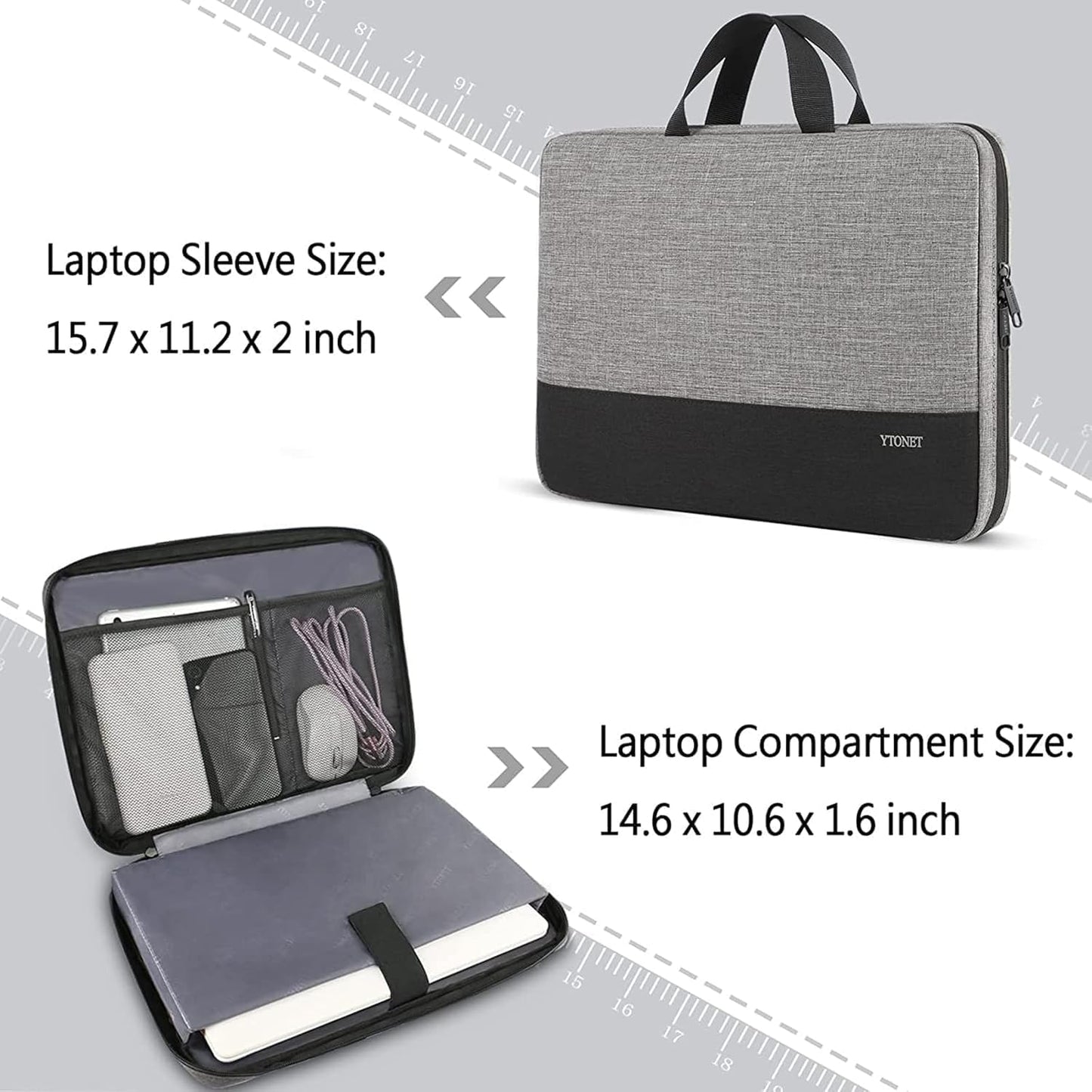 Funda para portátil Ytonet, bolsa para portátil TSA de 15.6 pulgadas, funda para portátil resistente al agua, bolsa de transporte para ordenador compatible con portátiles Lenovo, HP, Dell, Asus, regalos para hombres y mujeres, gris