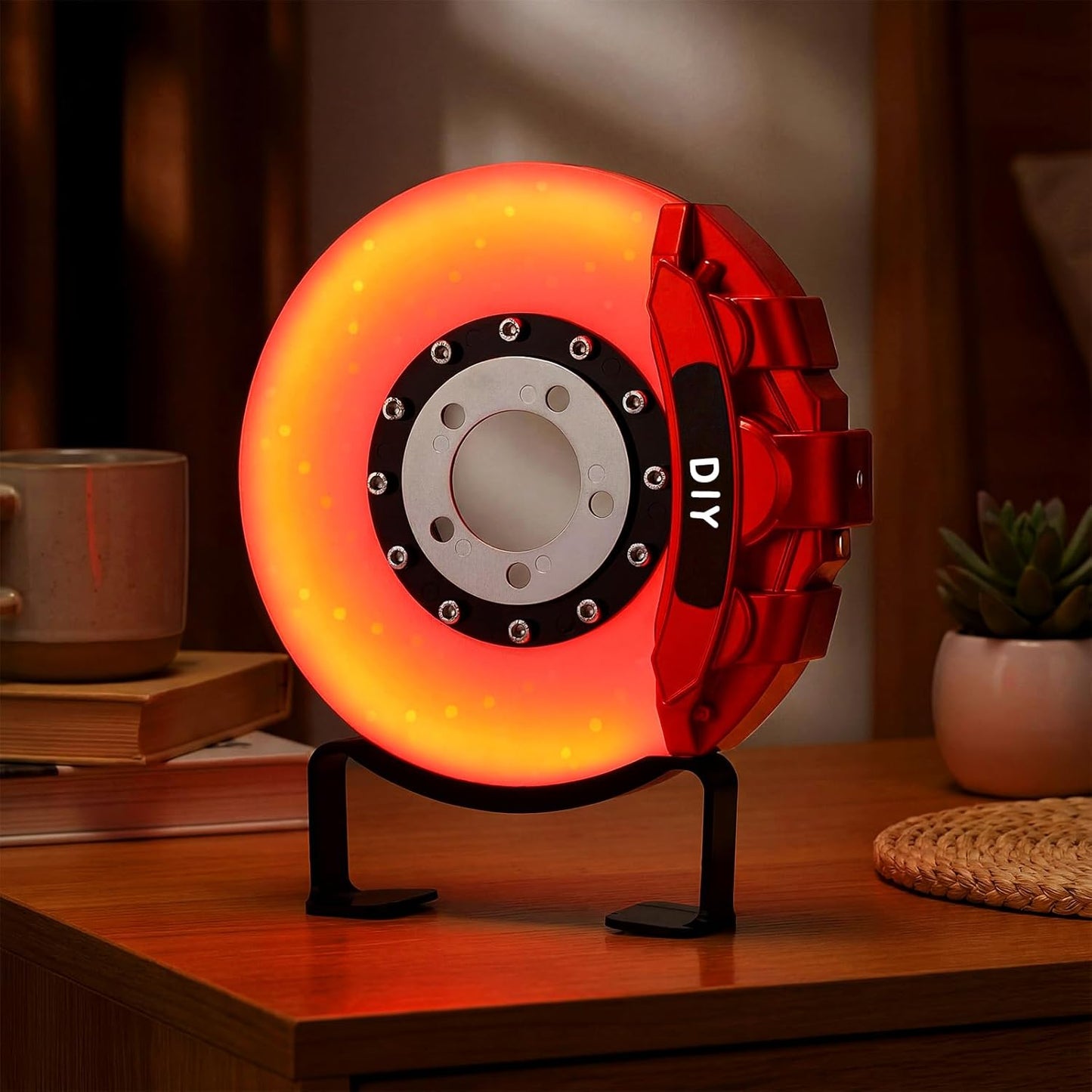 WILLBOND Brake Disc LED Lamp Cool Lamps for Men, Rechargeable Ambient Touch Night Light Unique Gifts for Him Dad Car Lover Fathers Day Birthday Holiday Room Office Home Decor(Blue - Orange Yellow)