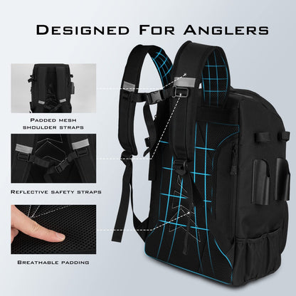 KastKing KarryAll Fishing Tackle Backpack with Rod Holder 4 Tackle Boxes,40/26L Tackle Bag Storage Fishing Gear and Equipment