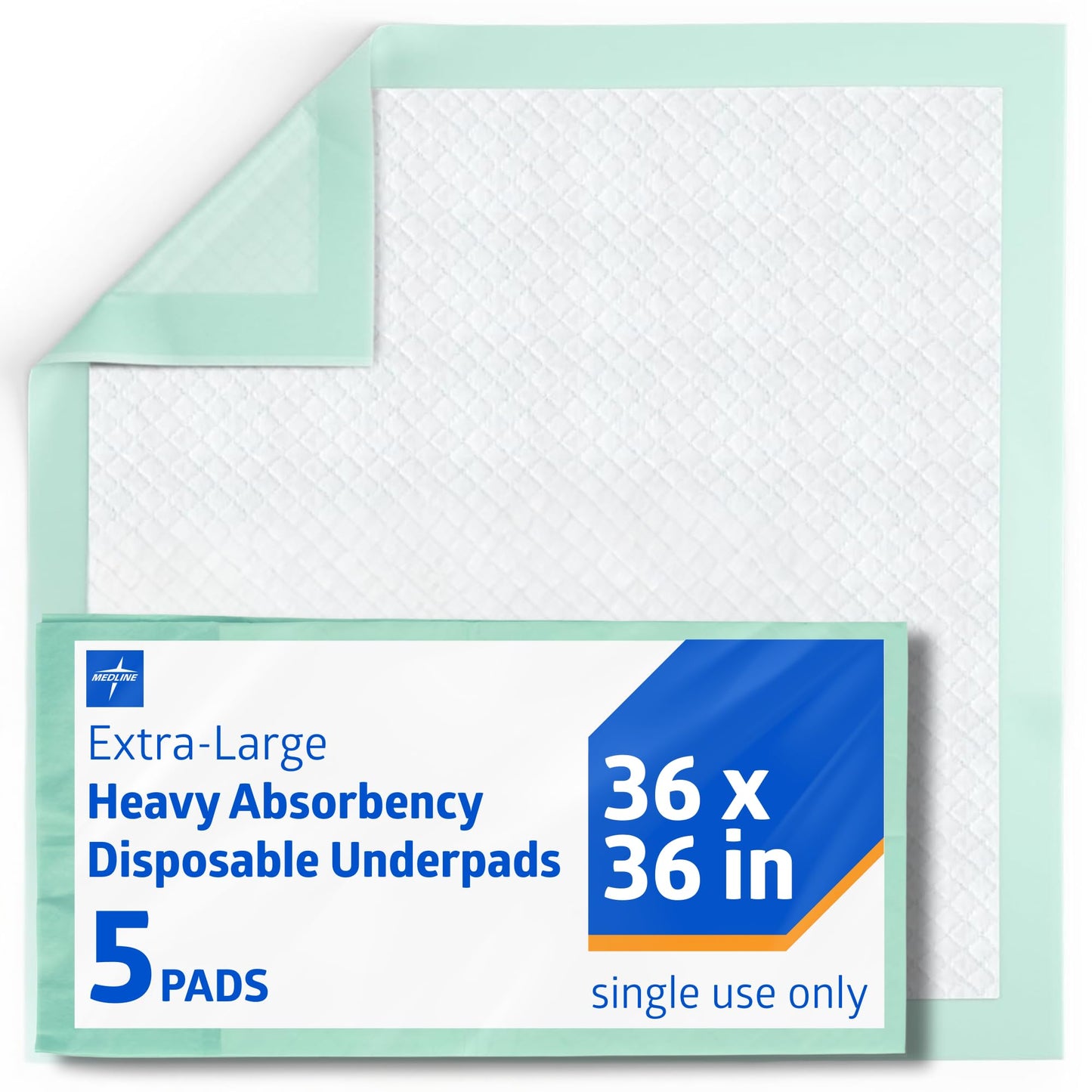 Medline Super Absorbent Underpad, 36" x 36", 50 Count, Extra Large Disposable Incontinence Pads, Protective Bed Pads, Chucks, For Kids, Adults, Elderly, Furniture & Surface Protection Pee Pad