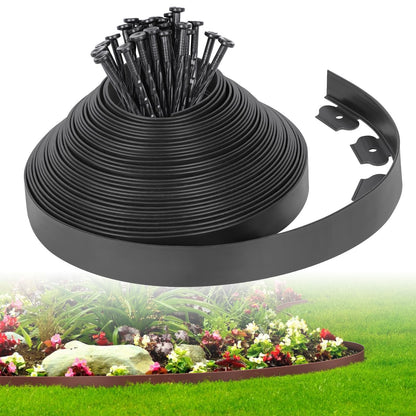 2-Inch x 100 FT Landscape Edging Border with 150 Stakes, Plastic Edging for Landscaping Garden Edging Border, Flexible Landscaping Edging for Garden Flower Beds Yard Lawn Pathway Paver (Black)